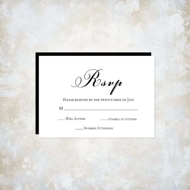 Tarjeta De Confirmación De Asistencia Guión boda (Modern Script Black & White Wedding RSVP Card)