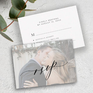 Tarjeta De Confirmación De Asistencia Guión de caligrafía boda fotográfico moderno