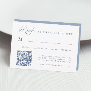 Tarjeta De Confirmación De Asistencia Guion de Caligrafía Elegante Boda Azul Polvoriento