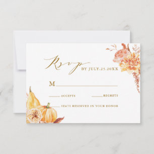 Tarjeta De Confirmación De Asistencia Guión de oro de la calabaza floral de otoño Boda r