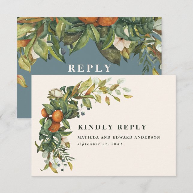 Tarjeta De Confirmación De Asistencia Guión elegante cítrico botánico moderno (Anverso / Reverso)