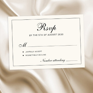 Tarjeta De Confirmación De Asistencia Guion elegante clásico negro y marfil boda