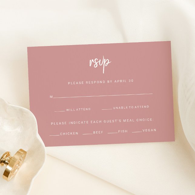 Tarjeta De Confirmación De Asistencia Guión moderno y Rosa polvoriento | Elección de la  (A modern dusty pink wedding rsvp card)