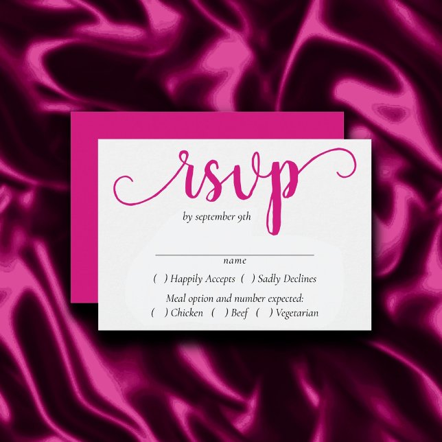 Tarjeta De Confirmación De Asistencia Guión rosado simple | Magenta Flourish Entree (Subido por el creador)