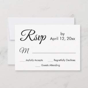 Tarjeta De Confirmación De Asistencia Guión simple elegante, Boda blanco y negro
