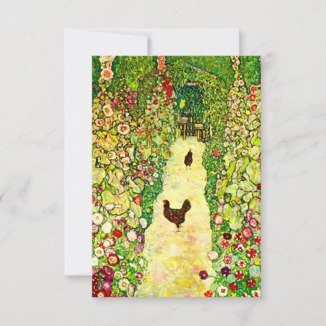 Tarjeta De Confirmación De Asistencia Gustav Klimt Garden con pollos (Anverso)