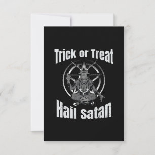 Tarjeta De Confirmación De Asistencia Hail Satan Pentagram Goat Halloween