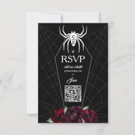 Tarjeta De Confirmación De Asistencia Hallowedding Spider Web Coffin Blanco Negro