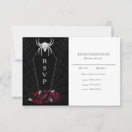 Tarjeta De Confirmación De Asistencia Hallowedding Spider Web Coffin Blanco Negro