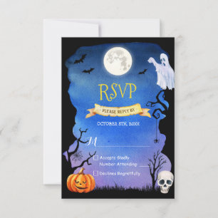 Tarjeta De Confirmación De Asistencia Halloween Halloween RSVP, fantasma de la calabaza 
