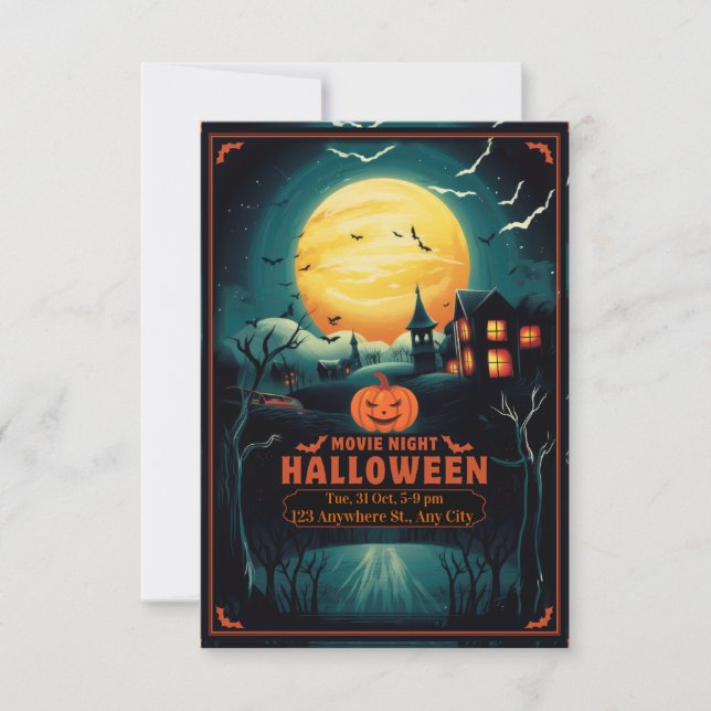 Tarjeta De Confirmación De Asistencia Halloween Movie Night Poster (Anverso)