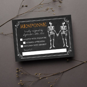 Tarjeta De Confirmación De Asistencia Halloween: Naranja del esqueleto de la muerte de l