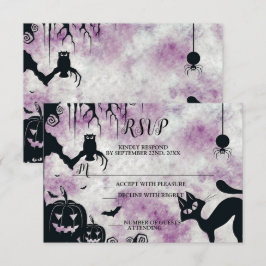 Tarjeta De Confirmación De Asistencia Halloween Party Black Cat Evil Pumpkins Lechuzas a