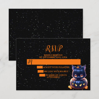 Tarjeta De Confirmación De Asistencia Halloween Party Black Cat Pumpkin Horror
