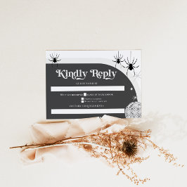 Tarjeta De Confirmación De Asistencia Halloween Retro Disco Spiders & Disco Ball Boda