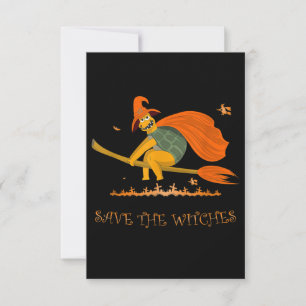 Tarjeta De Confirmación De Asistencia Halloween Witch Flying Turtle Broom Salem