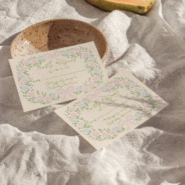 Tarjeta De Confirmación De Asistencia Hand Drawn Green Pink Bow Floral Wreath Wedding