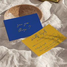 Tarjeta De Confirmación De Asistencia Hand Written Yellow Blue Italian Retro Wedding 