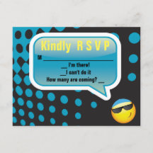 HAPPY EMOJI Bar Bat Mitzvah Reply Card-blue