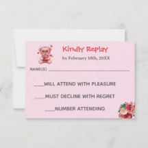 Heart Glasses Teddy Bear Pink Baby Shower 