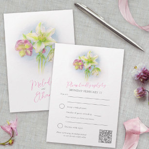 Tarjeta De Confirmación De Asistencia Hellebore acuarela arte primavera boda código QR
