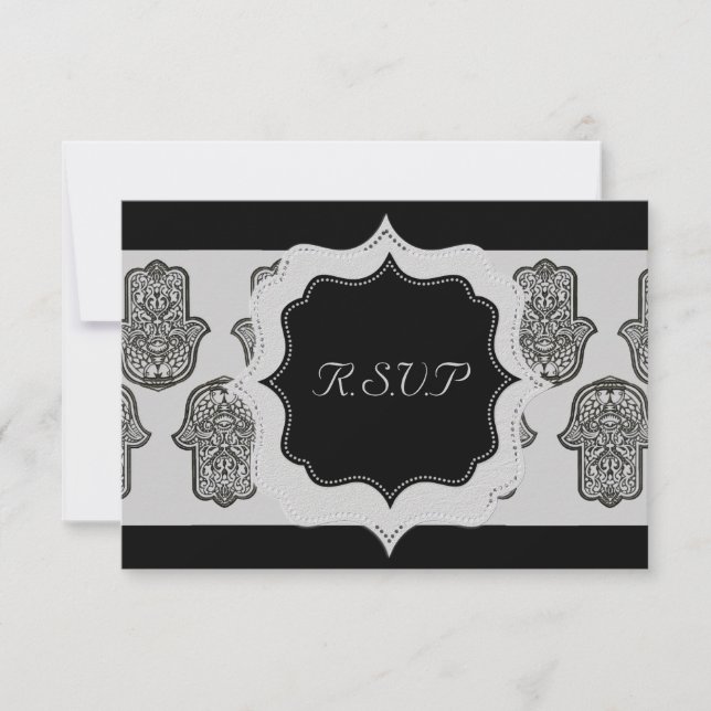 Tarjeta De Confirmación De Asistencia Henna Hand de Hamsa (Boda) (Anverso)