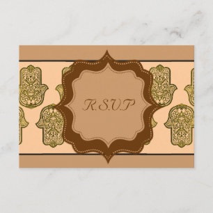 Tarjeta De Confirmación De Asistencia Henna Hand de Hamsa (Golden) (Boda)