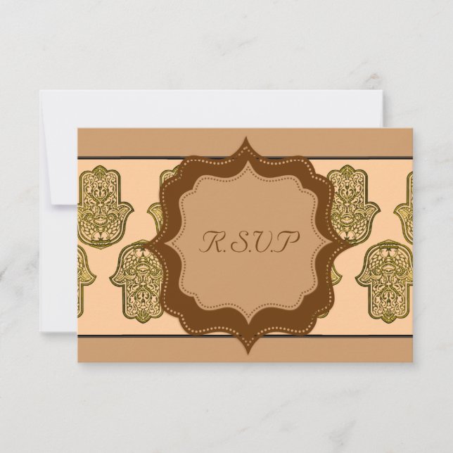 Tarjeta De Confirmación De Asistencia Henna Hand de Hamsa (Golden) (Boda) (Anverso)