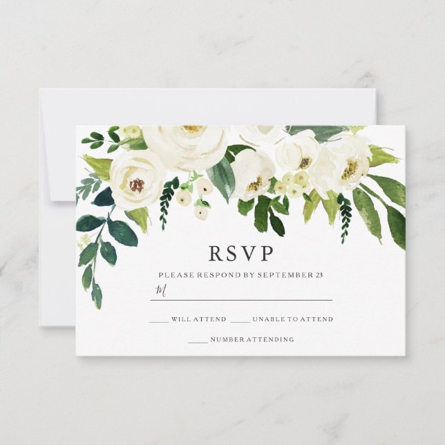 Tarjeta De Confirmación De Asistencia Hermosa Boda de flores blancas florecientes (Anverso)