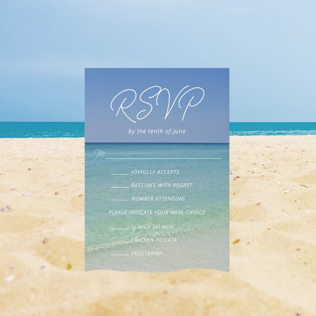 Tarjeta De Confirmación De Asistencia Hermosa boda en la playa con opciones de comidas (Subido por el creador)