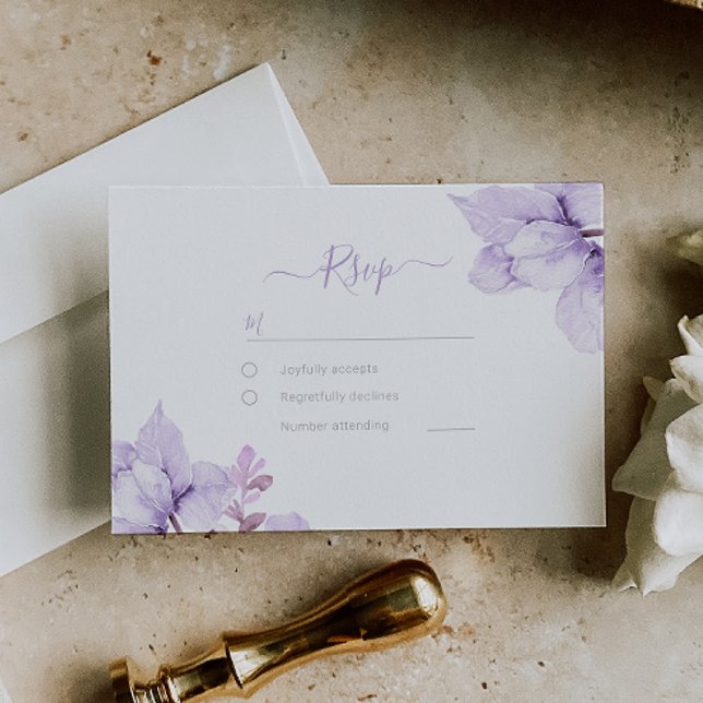 Tarjeta De Confirmación De Asistencia Hermosa elegancia Boda Purple Floral (Subido por el creador)
