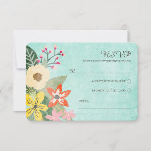 Tarjeta De Confirmación De Asistencia Hermosa floral floral de flores de flores / Aqua