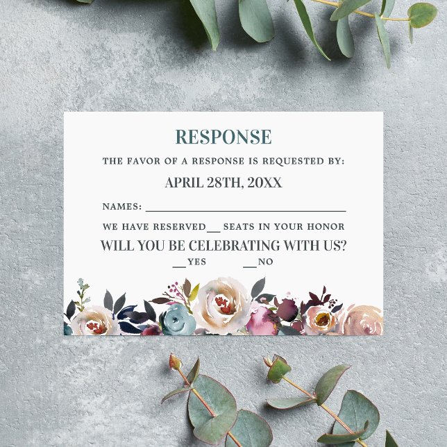 Tarjeta De Confirmación De Asistencia Hermosa floral primavera pastel Verde azulado (Subido por el creador)