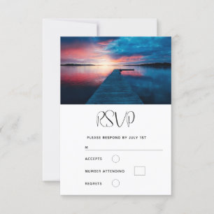 Tarjeta De Confirmación De Asistencia Hermosa puesta de sol en un tranquilo Boda de lago
