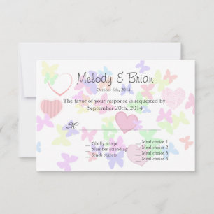 Tarjeta De Confirmación De Asistencia Hermosas, dulces mariposas y corazones rosados RSV