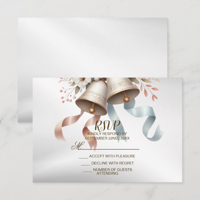 Tarjeta De Confirmación De Asistencia Hermosas flores de casamiento de las campanas rosa (Anverso / Reverso)