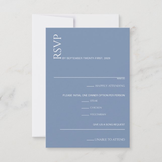 Tarjeta De Confirmación De Asistencia Hermoso Boda azul (Anverso)