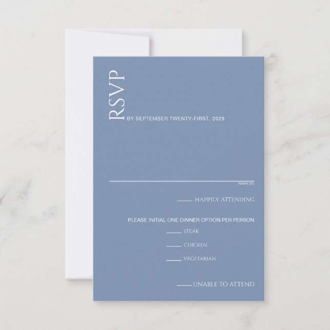 Tarjeta De Confirmación De Asistencia Hermoso Boda azul (Anverso)