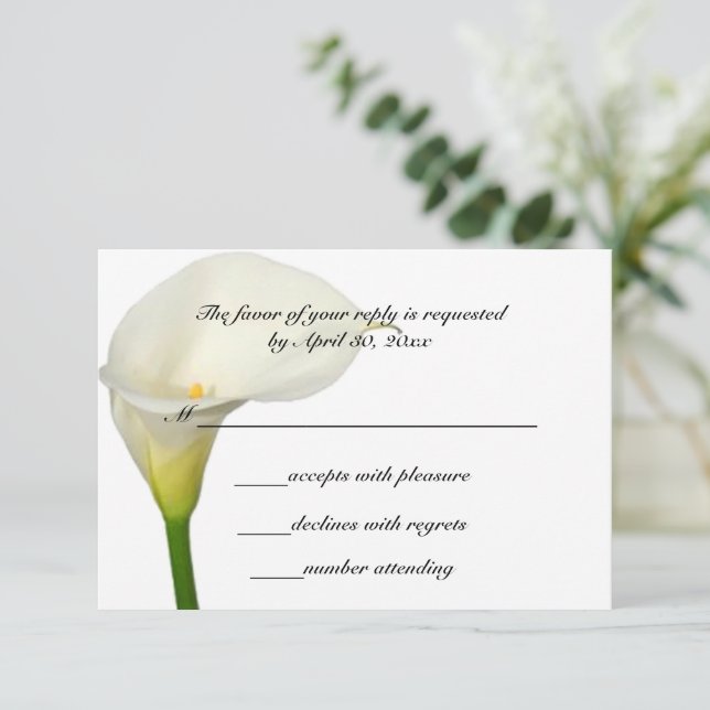 Tarjeta De Confirmación De Asistencia Hermoso Boda de Calla Blanca Lily (Anverso de pie)