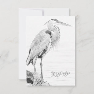 Tarjeta De Confirmación De Asistencia Hermoso Boda de esbozo de pájaro de la garza azul