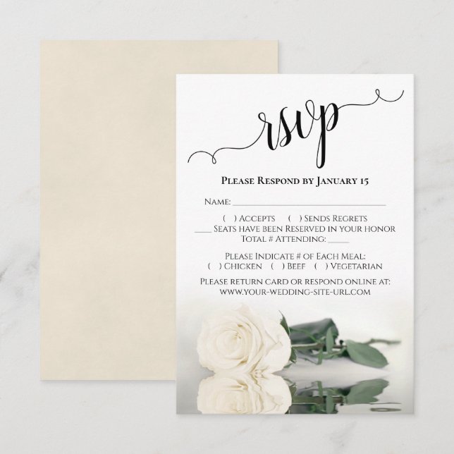 Tarjeta De Confirmación De Asistencia Hermoso Boda de marfil o rosa blanco (Anverso / Reverso)
