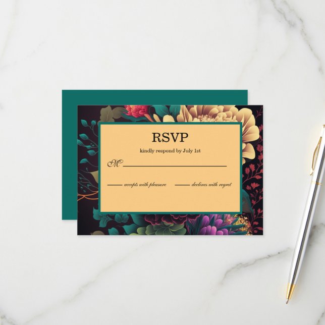 Tarjeta De Confirmación De Asistencia Hermoso Boda floral brillante (Anverso/Reverso In Situ)