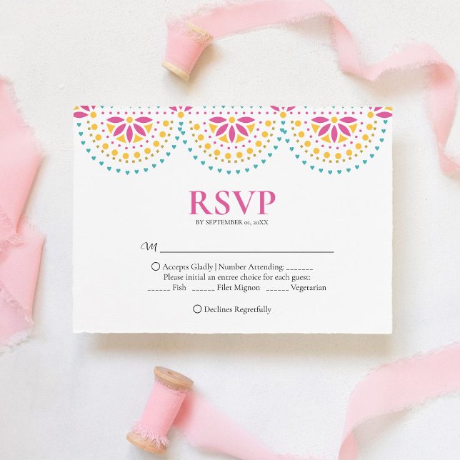 Tarjeta De Confirmación De Asistencia Hermoso Boda mexicano Papel Picado (Subido por el creador)