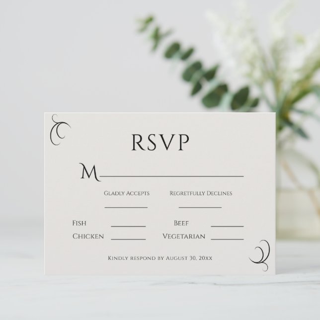 Tarjeta De Confirmación De Asistencia Hermoso Boda Neutral Simple Moderno (Anverso de pie)