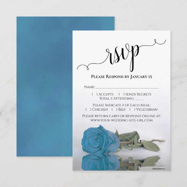 Tarjeta De Confirmación De Asistencia Hermoso Boda Rosa azul turquesa (Anverso / Reverso)