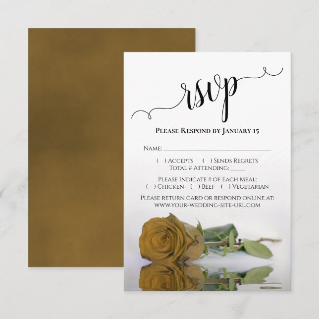 Tarjeta De Confirmación De Asistencia Hermoso Boda Rosa de Ochre Dorado (Anverso / Reverso)