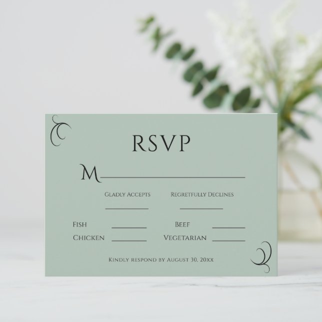 Tarjeta De Confirmación De Asistencia Hermoso Boda Verde Simple Moderno (Anverso de pie)