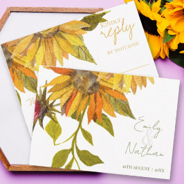 Tarjeta De Confirmación De Asistencia Hermoso Bonito Boda floral de girasol amarillo