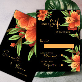 Tarjeta De Confirmación De Asistencia Hermoso Bonito Naranja Moody Boda Floral