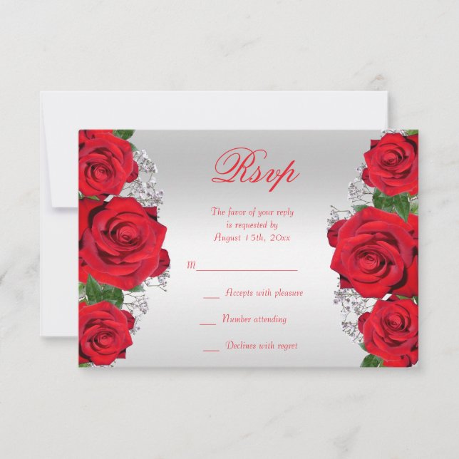 Tarjeta De Confirmación De Asistencia Hermoso cumpleaños de las rosas rojas románticas (Anverso)